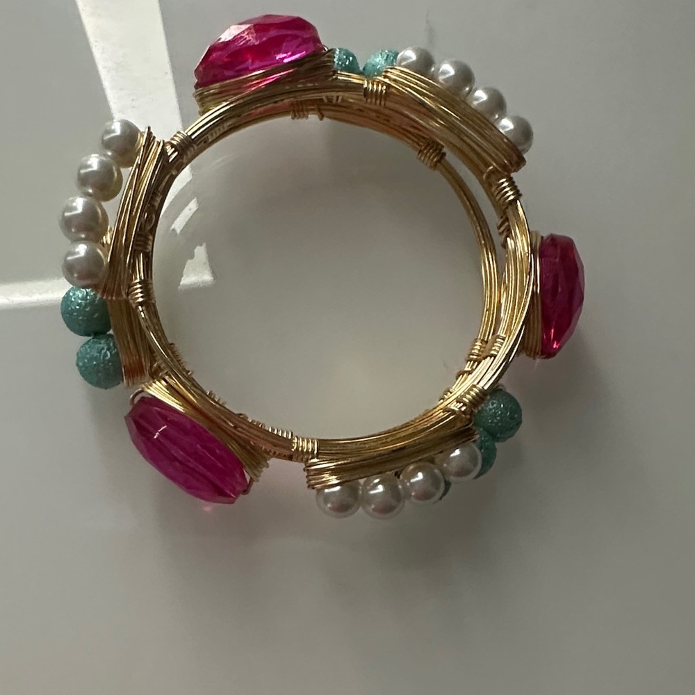 Gold and Pink Beaded Bracelet